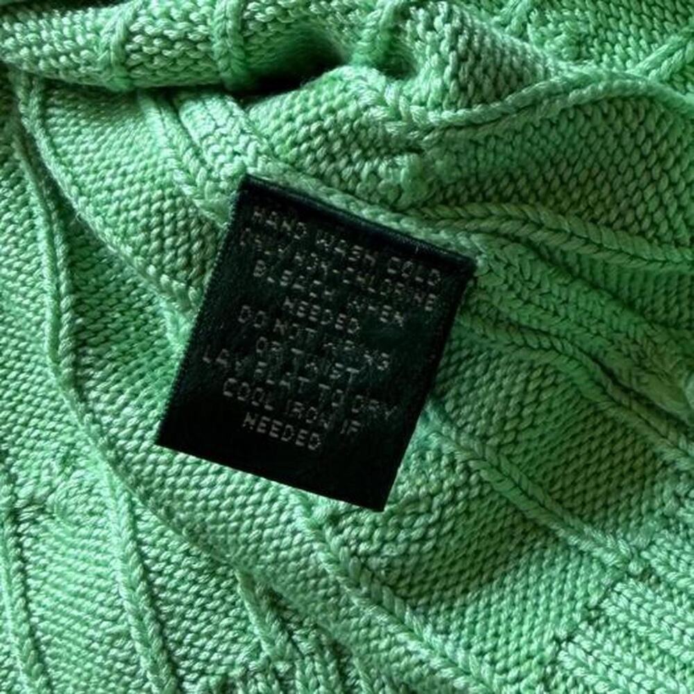 RALPH LAUREN Vintage Silk Green Cable Knit V Neck Preppy Luxury Sweater Size L - Picture 8 of 8